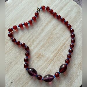 Vintage Red and Purple Beaded Necklace